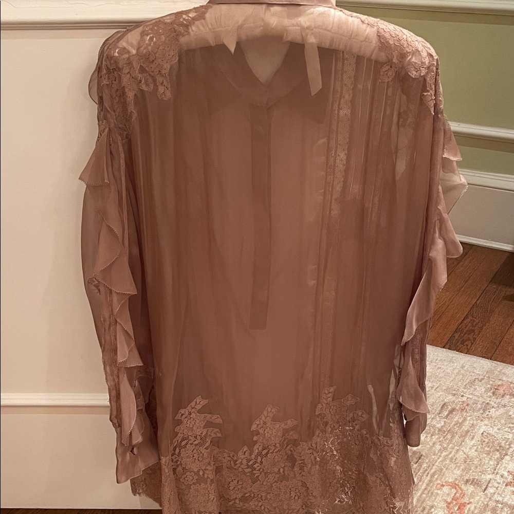 Valentino Sheer Ruffle Lace Blouse - Tan - Picture 5 of 10